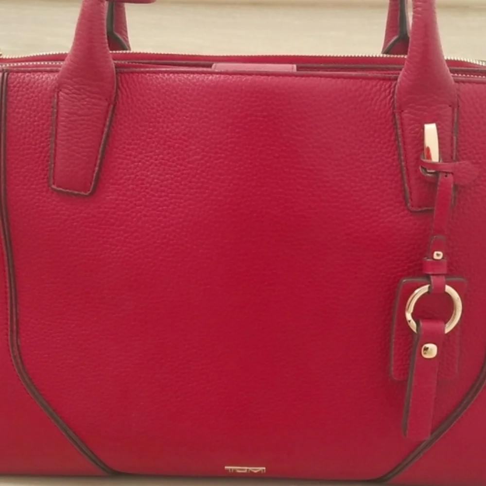 Tumi Stanton Kiran Leather Tote in Raspberry Red - Picture 5 of 15